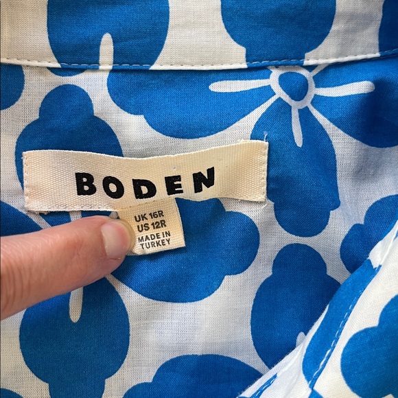 💙 Boden Flo Cotton Midi Shirt Dress Size 12 Indigo Bunting Floral Tile Blue - Picture 6 of 7
